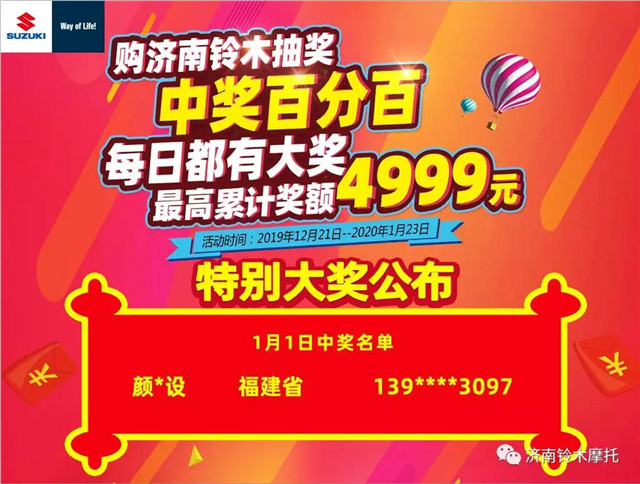 濟南鈴木摩托：2020年紅春節特別大獎公布