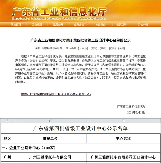 三雅通過認定為“省級工業設計中心”